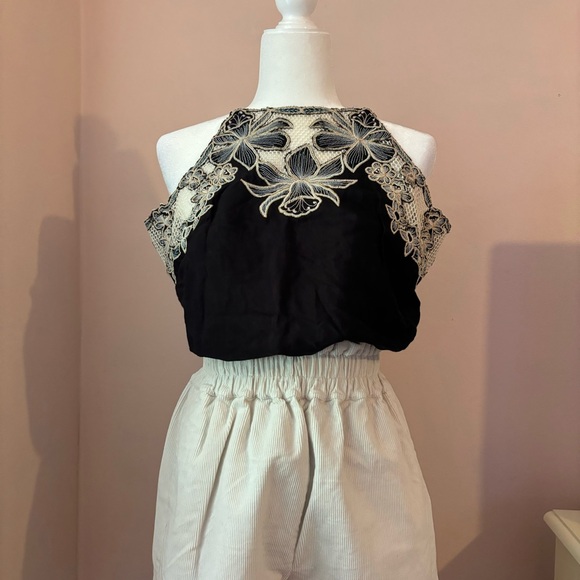 Free People Drapey Top Tie-Back Bodysuit with Floral Embroidery - Picture 4 of 7